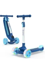 Besrey Kick Scooter for Kids Ages 3 10, 3 Wheel Folding Scooter with Adjustable Height, LED Light Wheels, Extra Wide Deck for Outdoor Activities (18)