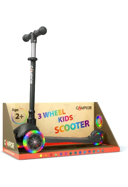 MOX Mini 3 Wheel Scooter for Kids – Lean to Steer with LED Light Up Wheels, Adjustable Handlebar, Wide Anti Slip Deck, Smooth PU Wheels, Rear Foot Brake – Toddler Scooter for 2+ Ages (17)