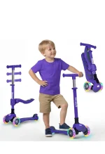 SKIDEE Kick Scooter for Kids Ages 3 5 Foldable 3 Wheel Scooter with Lean to Steer, Adjustable Height, Removable Seat & LED Light Wheels Toddler Scooter Up to 12 Year Old BoysGirls (20)