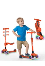 SKIDEE Kick Scooter for Kids Ages 3 5 Foldable 3 Wheel Scooter with Lean to Steer, Adjustable Height, Removable Seat & LED Light Wheels Toddler Scooter Up to 12 Year Old BoysGirls (27)