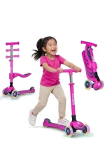 SKIDEE Kick Scooter for Kids Ages 3 5 Foldable 3 Wheel Scooter with Lean to Steer, Adjustable Height, Removable Seat & LED Light Wheels Toddler Scooter Up to 12 Year Old BoysGirls (32)