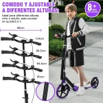 Scooter Patinete Plegable para Adultos y Adolescentes, Patinete Amortiguador Con Freno de Manillar, Correa & Timbre, Kick Scooter Grandes Ruedas ABEC 9, Monopatín Para Niños 8+ Años Máx 150kg (1)