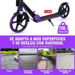 Scooter Patinete Plegable para Adultos y Adolescentes, Patinete Amortiguador Con Freno de Manillar, Correa & Timbre, Kick Scooter Grandes Ruedas ABEC 9, Monopatín Para Niños 8+ Años Máx 150kg (3)
