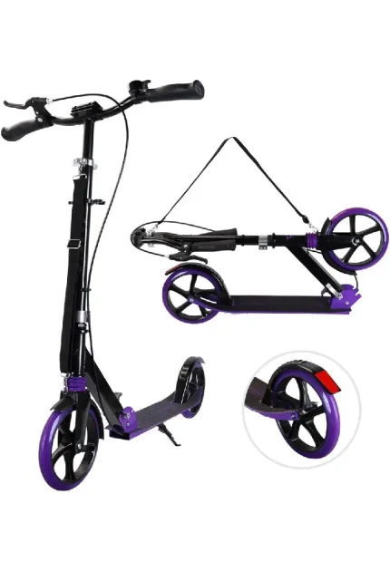 Scooter Patinete Plegable para Adultos y Adolescentes, Patinete Amortiguador Con Freno de Manillar, Correa & Timbre, Kick Scooter Grandes Ruedas ABEC 9, Monopatín Para Niños 8+ Años Máx 150kg (4)