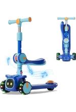 Unbreakable & Never Fall Down 2 in 1 Scooters Kids 3 Wheel Kick Scooter for Boys Girls Ages 3 8, Adjustable Height & Seat, Widened Non Slip Deck, More Safer for Beginner Toddlers (1)