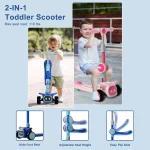 Unbreakable & Never Fall Down 2 in 1 Scooters Kids 3 Wheel Kick Scooter for Boys Girls Ages 3 8, Adjustable Height & Seat, Widened Non Slip Deck, More Safer for Beginner Toddlers (3)