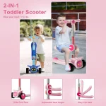 Unbreakable & Never Fall Down 2 in 1 Scooters Kids 3 Wheel Kick Scooter for Boys Girls Ages 3 8, Adjustable Height & Seat, Widened Non Slip Deck, More Safer for Beginner Toddlers (5)